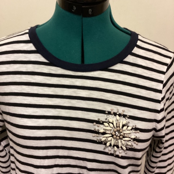 J.Crew 3/4 length sleeves Navy & White Striped Top w/beading Med - Picture 6 of 6